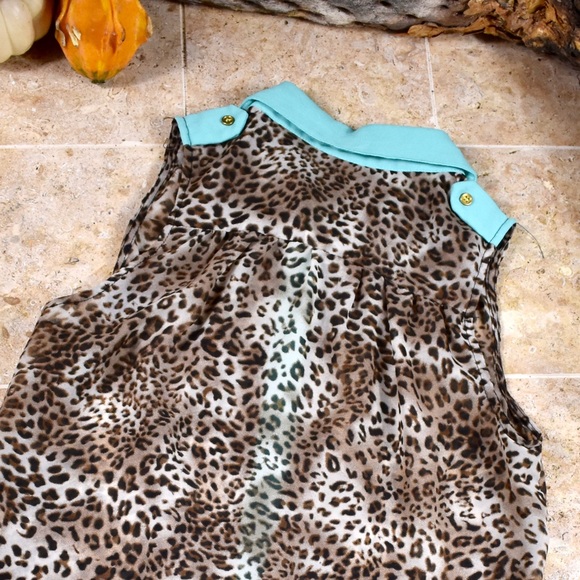 Glam Dollz turquoise and leopard sheer button up - Picture 4 of 4